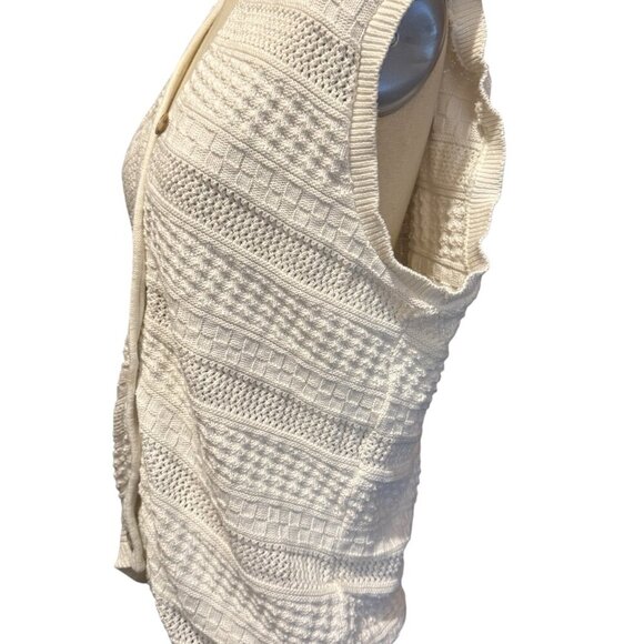 Vintage 70’s Pierre Cardin Women’s White Crochet Sleeveless Vest Cardigan Sweate - Picture 2 of 3